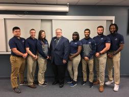 From the left and right are the NSU athletic training Level 3 students standing around NATA President Scott Sailor (from the left, fourth person).