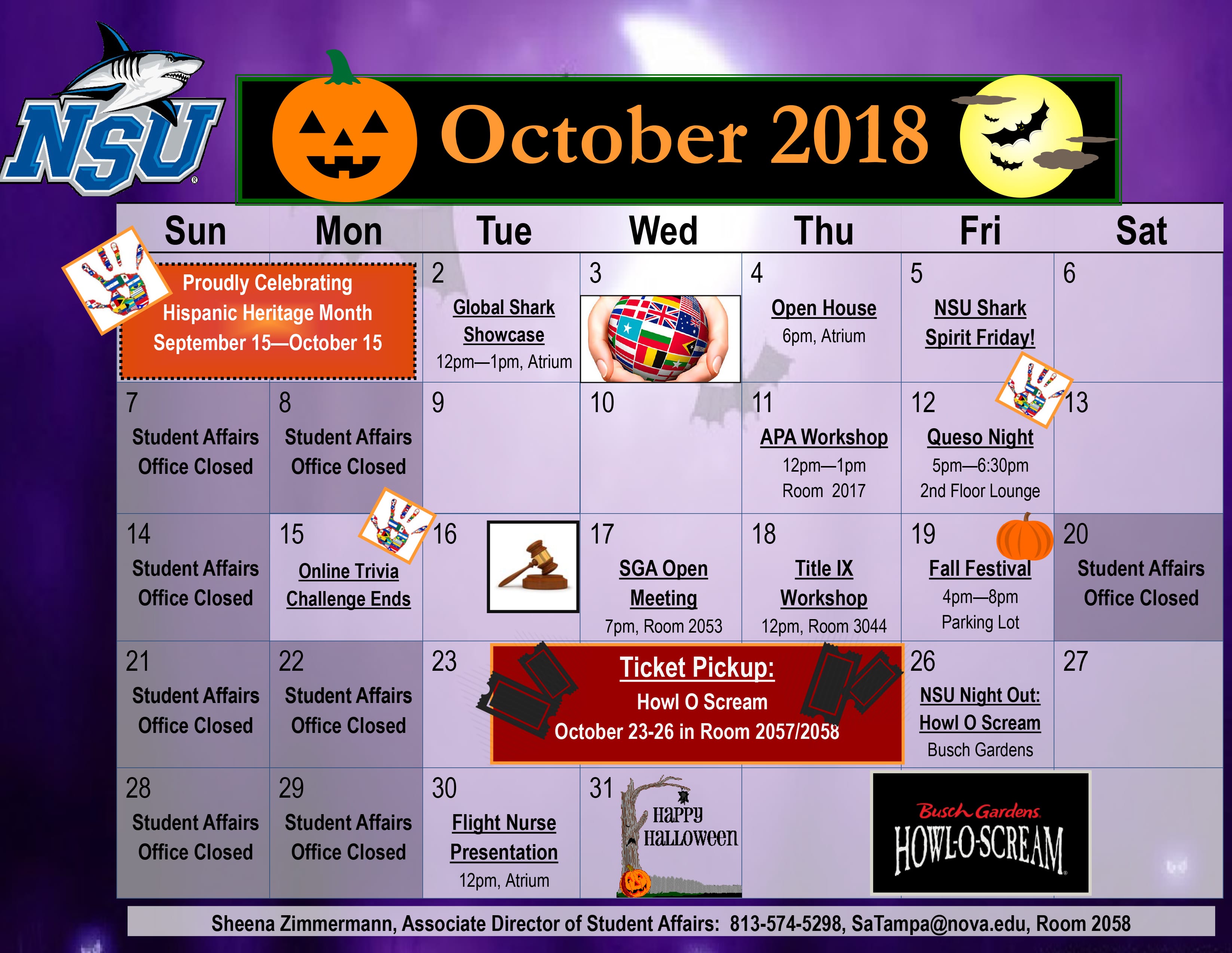 TampaOctober Calendar of Events NSU SharkFINS