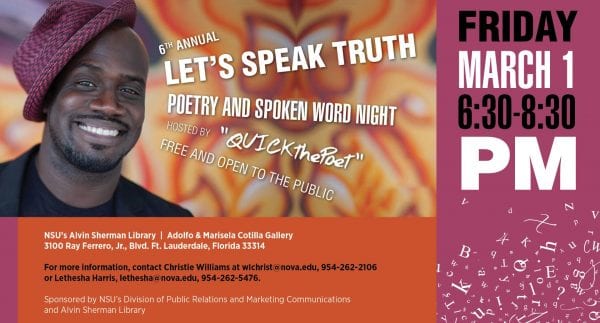 Want a chance to show your creativity? Perform at the Let’s Speak Truth Poetry & Spoken Word Night