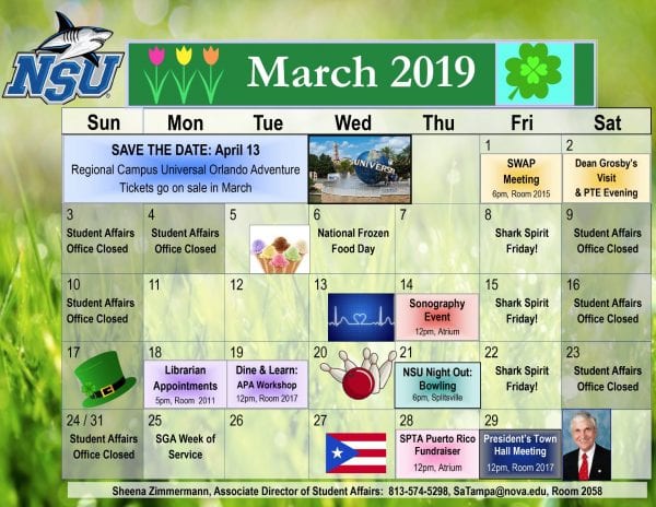 Tampa--Calendar of Events for March 2019