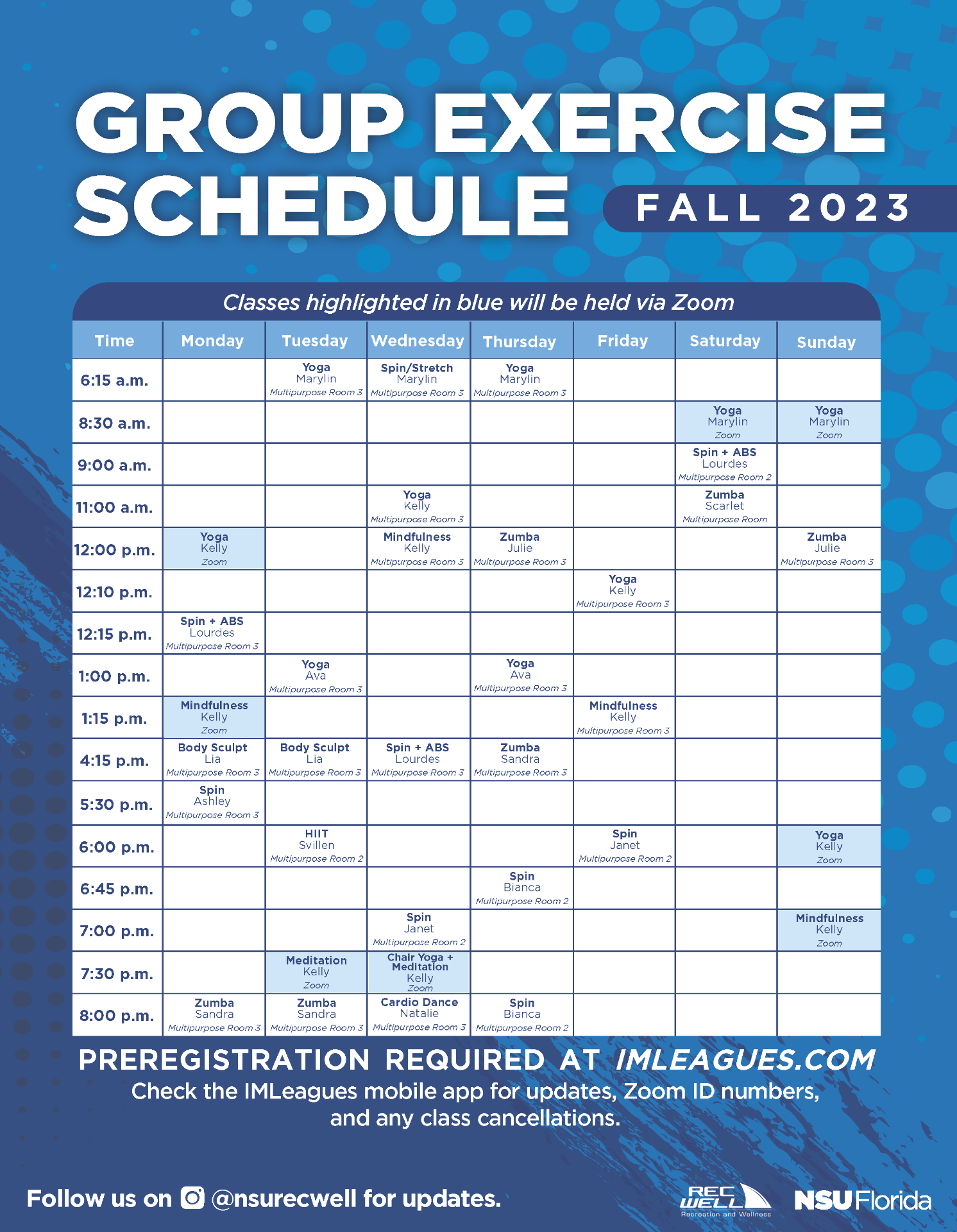 Fall 2023 Group Exercise Schedule Nsu