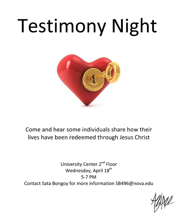 image of Testimony Night flyer