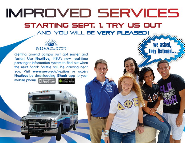 NSU Shark Shuttle, improved services starting September 1, 2012