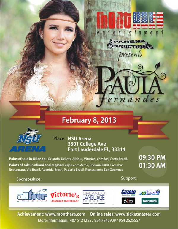 Brazilian Pop Icon Paula Fernandes will perform at the NSU Arena 