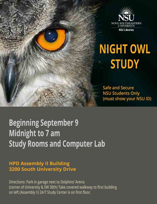 NIght Owl Study for NSU students begins September 9, 2013
