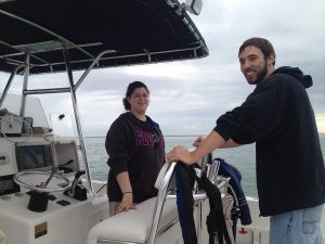 Cayla Dean and Bryan Hamilton on Research Boat