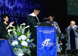 U.S. Rep. Mario-Diaz-Balart receives a standing ovation while delivering the keynote address at NSU's Health Professions Division Commencement ceremonies