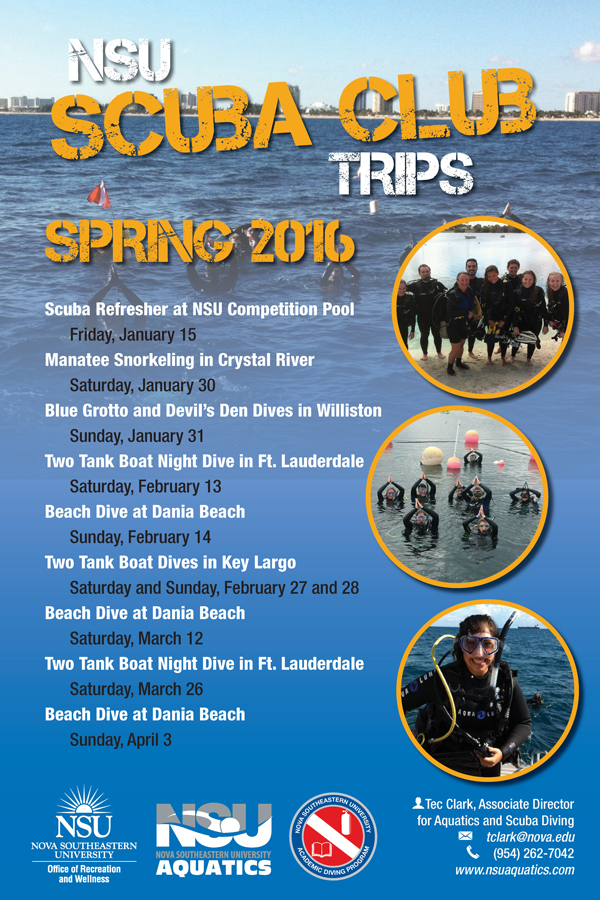 Scuba Club Trips for Spring 2016